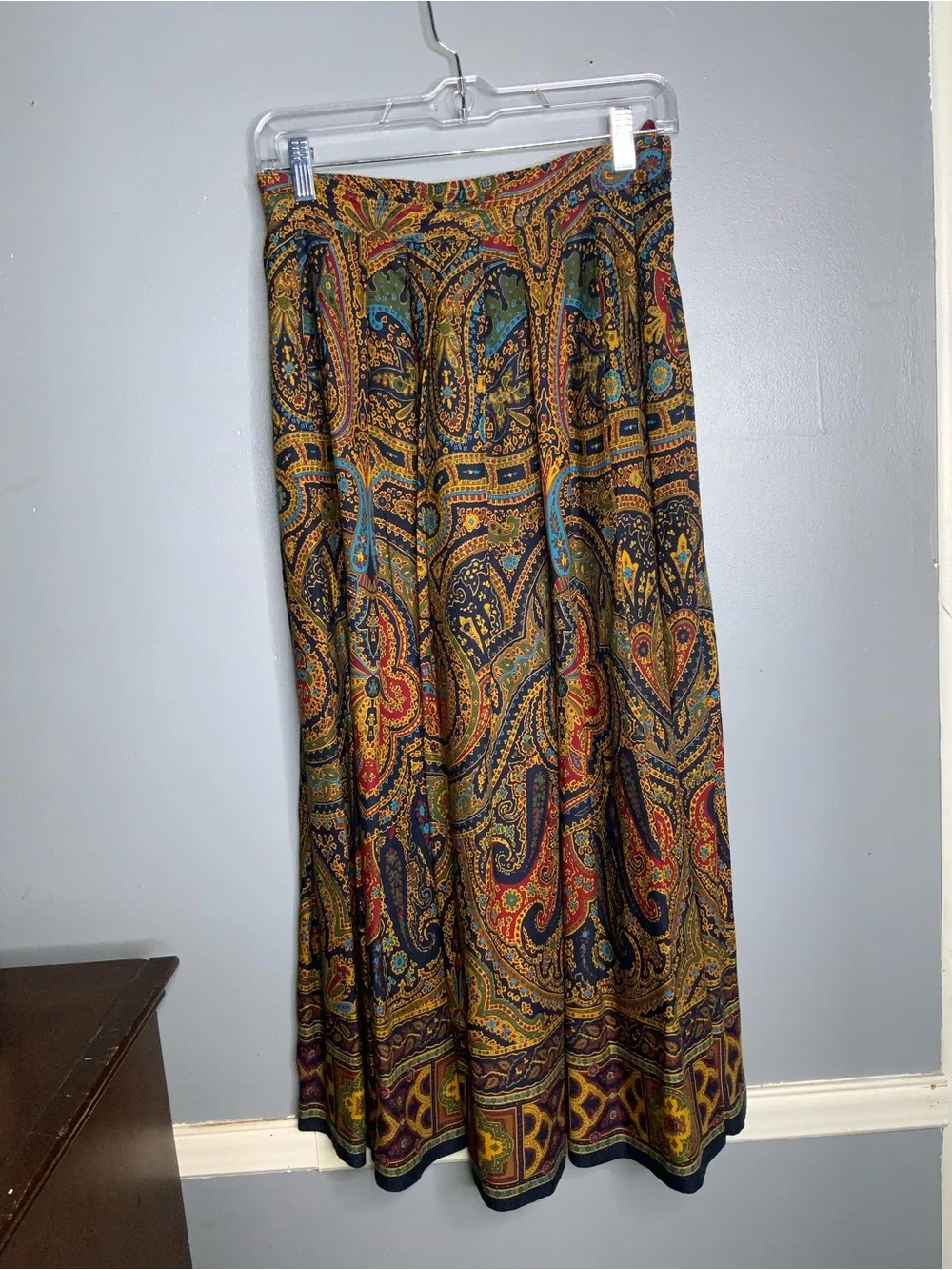 Chaus Vintage Multicolor Paisley Maxi Skirt with Navy and Mustard 12